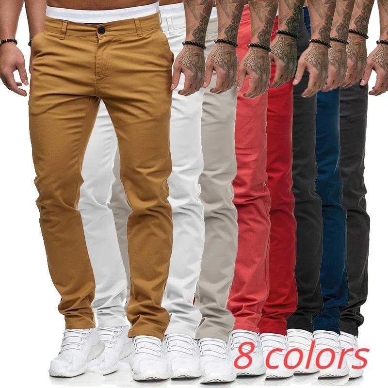  Showlu Fashion Store Mens Fashion Casual Simple Skinny Long Trouser Cargo Pants Slim Fit Solid Color Straight Pants