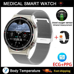 Showlu Fashion Store Mesh belt Silver Accurate Measure ECG+PPG Smart Watch Men Healthy Monitoring Blood Pressure Body Temperature Sport Smartwatch For Android IOS