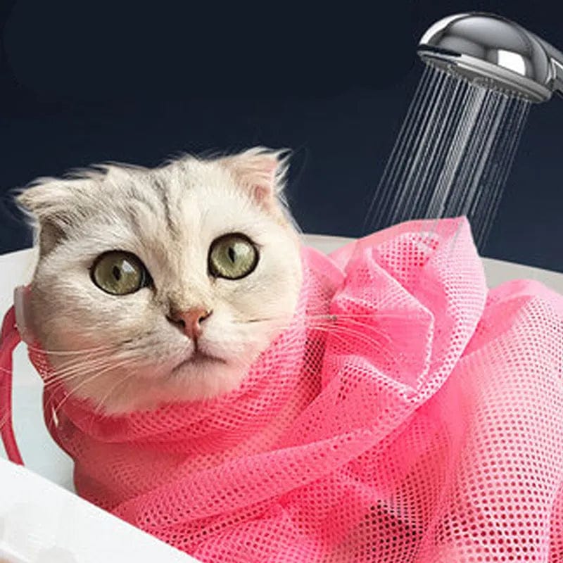  Showlu Fashion Store Mesh Cat Bathing Bag Cats Grooming Washing Bags Cat Bath Clean Bag No Scratching Bite Restraint Cat Supplies Nail Cutting