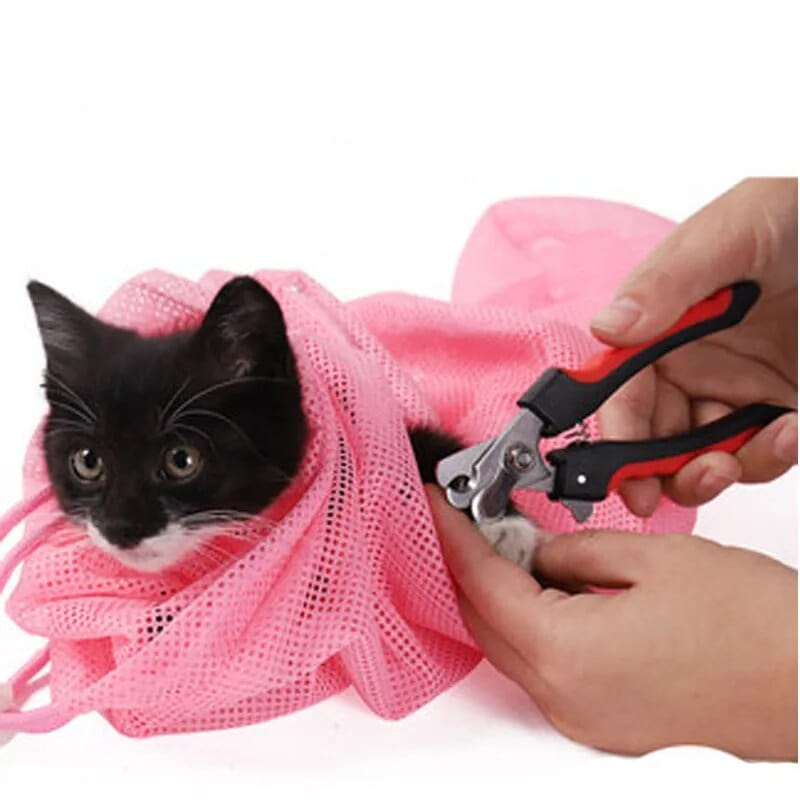  Showlu Fashion Store Mesh Cat Bathing Bag Cats Grooming Washing Bags Cat Bath Clean Bag No Scratching Bite Restraint Cat Supplies Nail Cutting