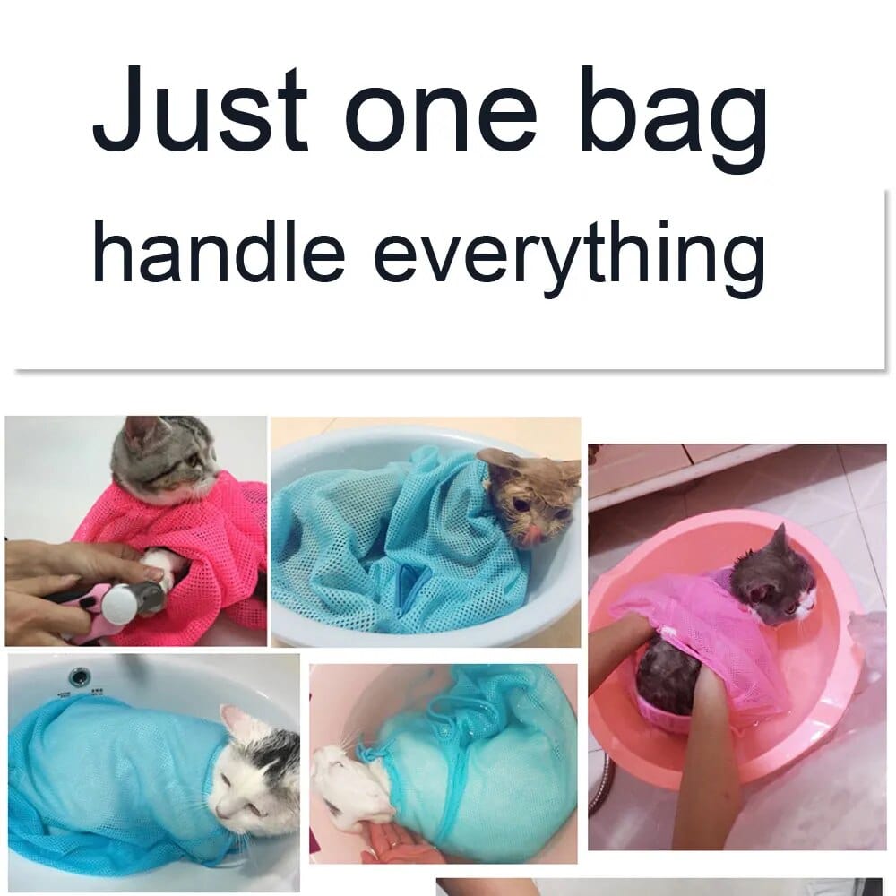  Showlu Fashion Store Mesh Cat Bathing Bag Cats Grooming Washing Bags Cat Bath Clean Bag No Scratching Bite Restraint Cat Supplies Nail Cutting