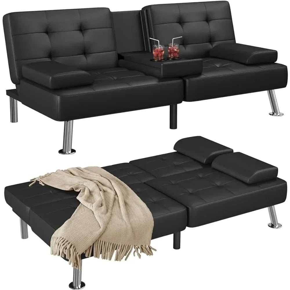 SHOWLU FASHION STORE Metal Legs Recliner Sofa Living Room Black Sofaset Furniture for Living Room Sofas 2 Cup Holders Folding Sofa Beds Bed Home Lazy