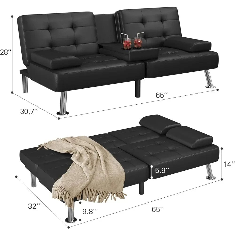 SHOWLU FASHION STORE Metal Legs Recliner Sofa Living Room Black Sofaset Furniture for Living Room Sofas 2 Cup Holders Folding Sofa Beds Bed Home Lazy