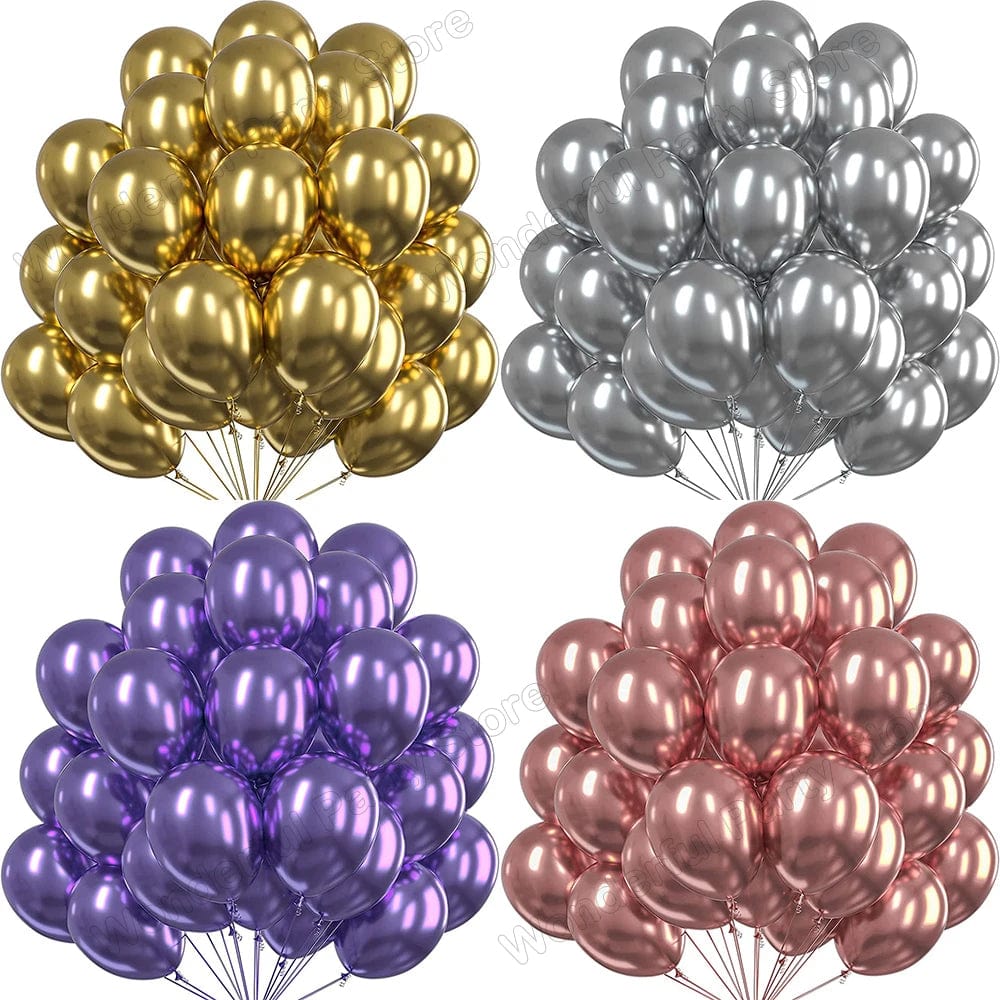  Showlu Fashion Store Metallic Balloons Birthday Party Baby Shower Wedding Decorations Chrome Purple Blue Rose Gold Pink Red Silver 10/20/30pcs Ballon