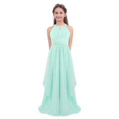 SHOWLU FASHION STORE Mint Green / 8 Chiffon Flower Girls Dress Floor-Length Sleeveless Wedding Party Dress Sequined Halter Flower Girl Dress Princess Pageant Dress