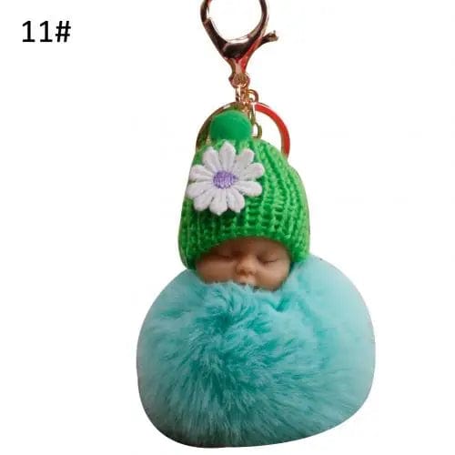 SHOWLU FASHION STORE Mint Green / CHINA Cute Pompom Sleeping Baby Keychain Fluffy Plush Doll Keychains Women Girl Bags Keyrings Cars Key Ring Gift Charming Decor