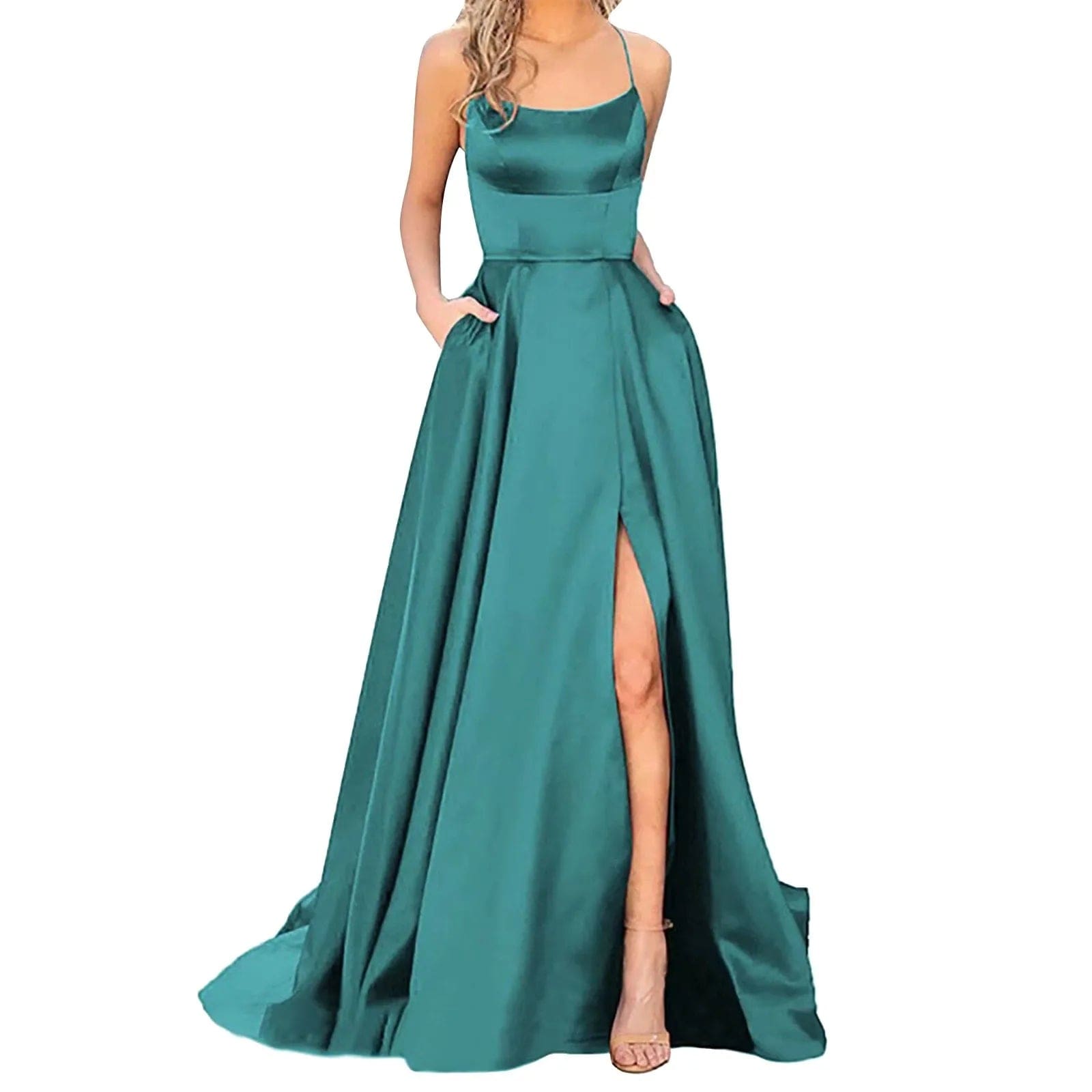  Showlu Fashion Store Mint Green / XL Navy Blue Lace-Up Backless Maxi Dress