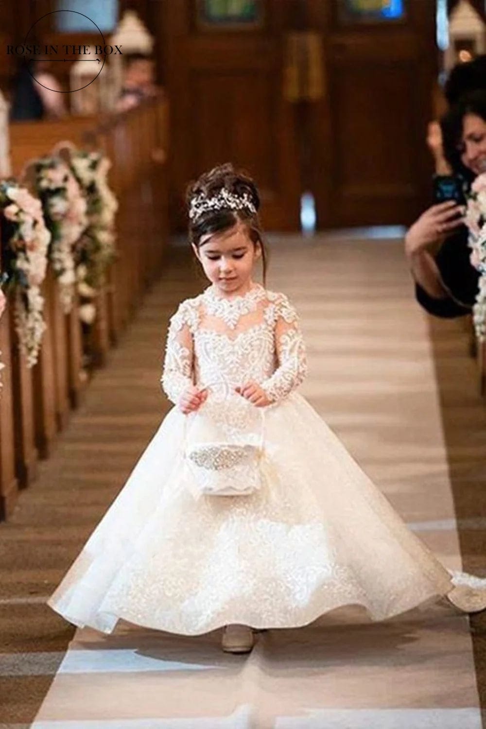  Showlu Fashion Store MisShow Princess Lace Flower Girl Dresses Long Sleeves Floor Length Pageant Dresses First Communion Dresses Ball Gowns For Girl