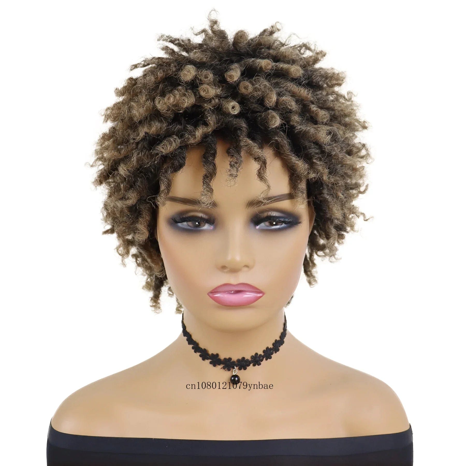 SHOWLU FASHION STORE Mix Brown Short Black Afro Curly Synthetic Wig for Women Dreadlocks Crochet Braids Wigs African Style Heat Resistant Daily Party Costume