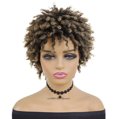 SHOWLU FASHION STORE Mix Brown Short Black Afro Curly Synthetic Wig for Women Dreadlocks Crochet Braids Wigs African Style Heat Resistant Daily Party Costume