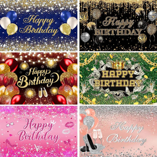  Showlu Fashion Store Mocsicka Glitter Women Birthday Backdrop Ballon High Heel Rose Gold Girl Birthday Party Photo Background Custom Banner Photocall