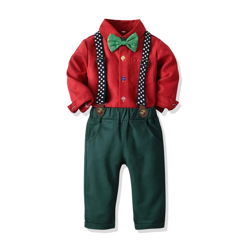 Showlu Fashion Store Model 5 / CHINA / 1T Boutique Boy Christmas Outfit Baby Boys Dress Suit Plaid Shirt Pants Bowtie Formal Set Kids Boys Clothes Winter Festival Costume