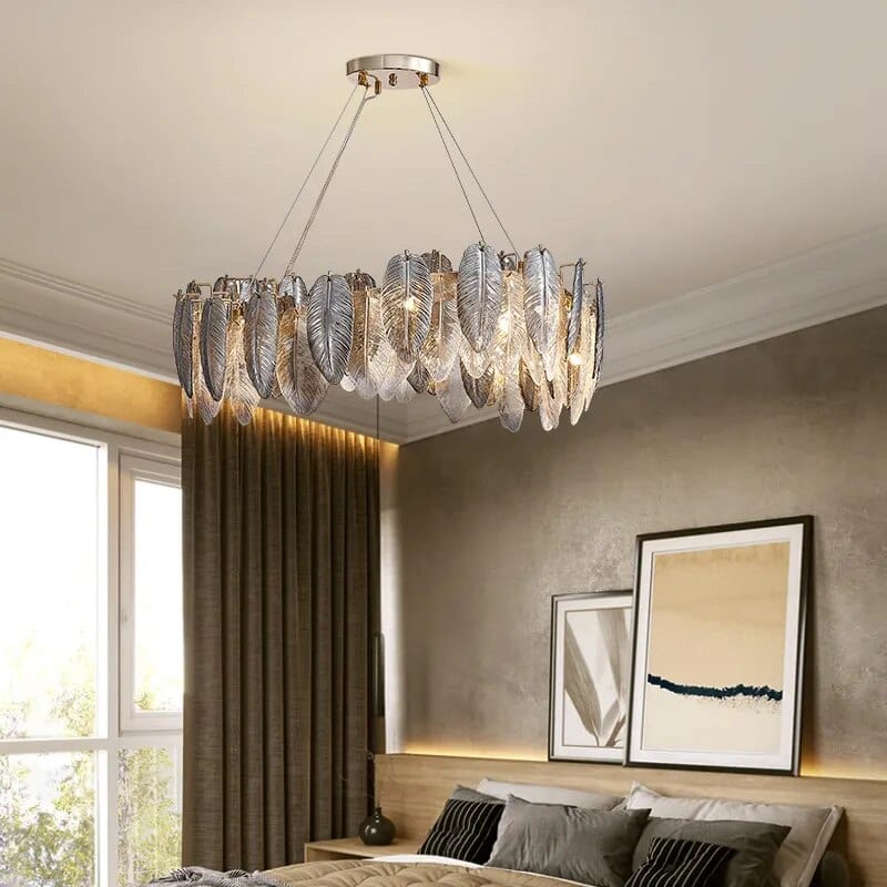  Showlu Fashion Store Modern LED Feather Glass Ceiling Chandeliers Luxury Villa Pandent Lamps Atmosphere High-end  Living Dining Room Hanging Lights