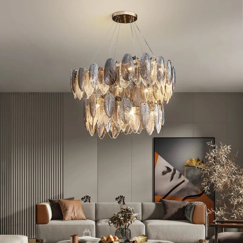  Showlu Fashion Store Modern LED Feather Glass Ceiling Chandeliers Luxury Villa Pandent Lamps Atmosphere High-end  Living Dining Room Hanging Lights