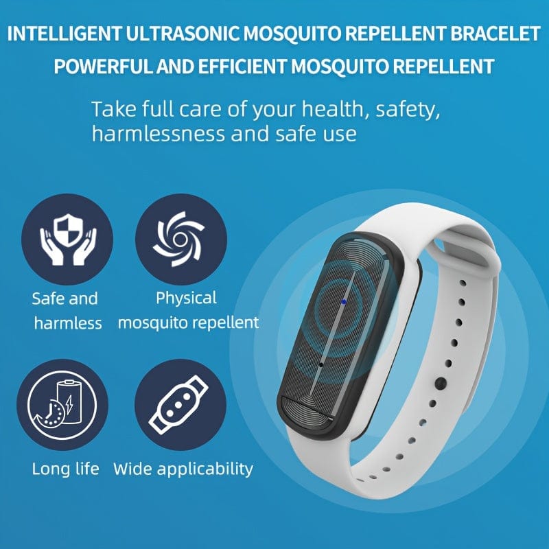 Showlu Ultrasonic Mosquito Repellent Band worn as a USB rechargeable watch, designed for outdoor mosquito prevention.