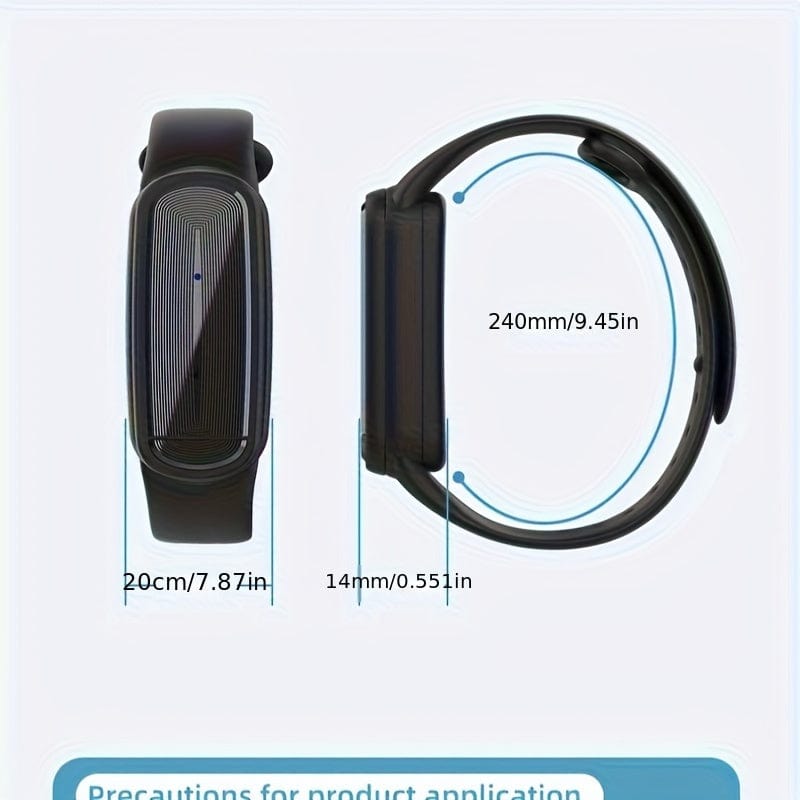 Showlu Ultrasonic Mosquito Repellent Band on a wrist, USB rechargeable electronic watch designed for outdoor mosquito prevention.