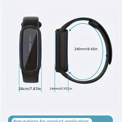 A black ultrasonic mosquito repellent watch shown from front and side views with dimensions.