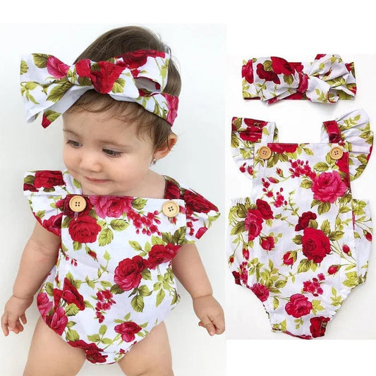  Showlu Fashion Store MULTI / 3M Cute Floral Romper 2pcs Baby Girls Clothes Jumpsuit Romper+Headband 0-24M Age Ifant Toddler Newborn Outfits Set Hot Sale