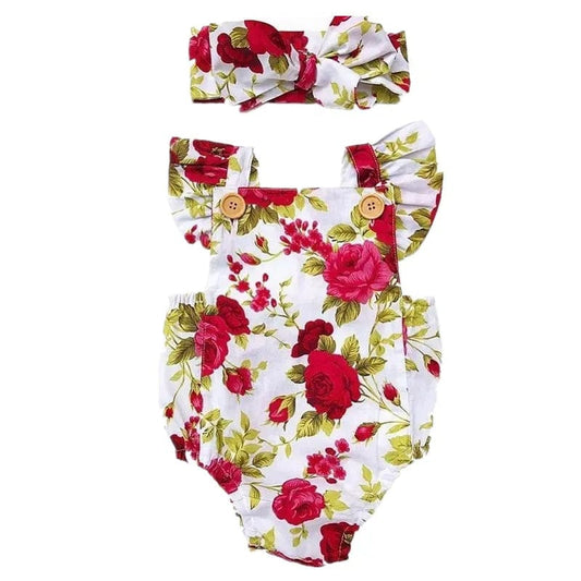  Showlu Fashion Store MULTI / 3M Cute Floral Romper 2pcs Baby Girls Clothes Jumpsuit Romper+Headband 0-24M Age Ifant Toddler Newborn Outfits Set Hot Sale