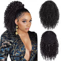 Showlu Fashion Store short Afro kinky curly ponytail extension with drawstring for African and black women, synthetic hair, natural look.