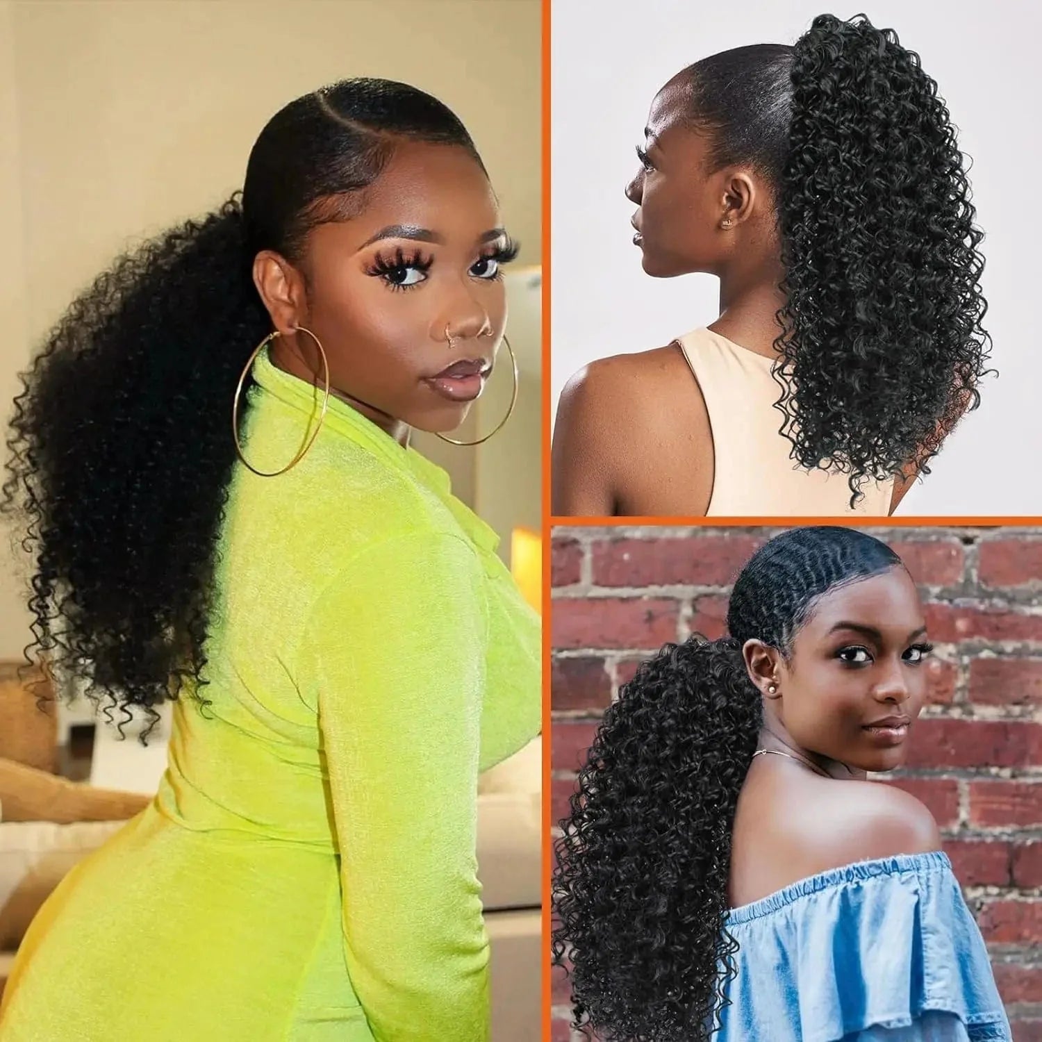 Showlu Fashion Store synthetic Afro kinky curly ponytail extension with drawstring for African and Black women, short, natural-looking hair.