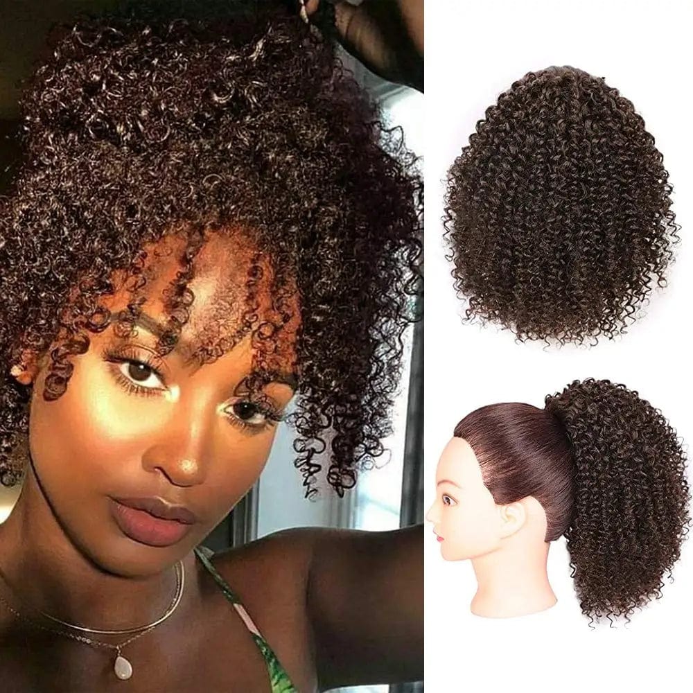 SHOWLU FASHION STORE MW12-4 10 Inch Synthetic Afro Drawstring Ponytail Kinky Curly Ponytail Drawstring Afro Puffs Curly Ponytail Extension For Women