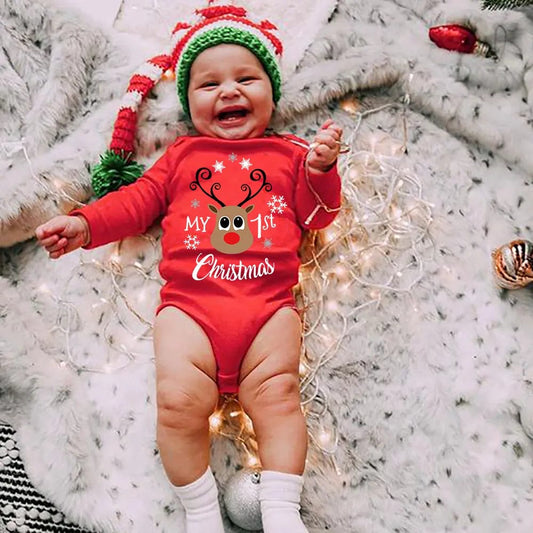  Showlu Fashion Store My First Christmas New Born Baby Bodysuits Clothes Ropa Toddler Girl Red Long Short Romper Jumpsuit Outfit Christmas Gifts