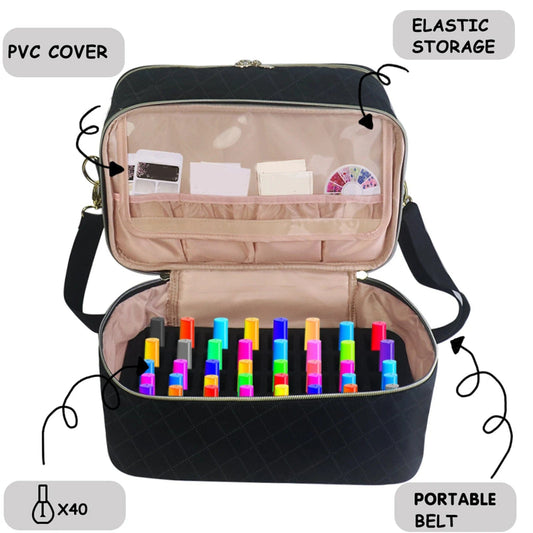  Showlu Fashion Store Nail Polish Storage Bag Holds 40 Bottles Black for Essential Oil Lipstick Sewing Supplies Storage Bag Double Layer Portable