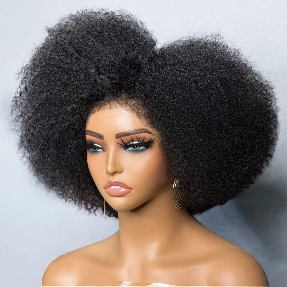 SHOWLU FASHION STORE Natural Black / CHINA / 14 Inch|13x4x2 Side Part Afro Wigs for Black Women Kinky Curly Lace Front Wig Afro Short Bob Human Hair Wig 13x4x2 HD Lace Natural Hairline Glueless 250%