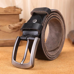 SHOWLU FASHION STORE Natural cowhide belt for men's hard metal buckle soft original cowhide mens leather belt unique texture real leather jeans belt