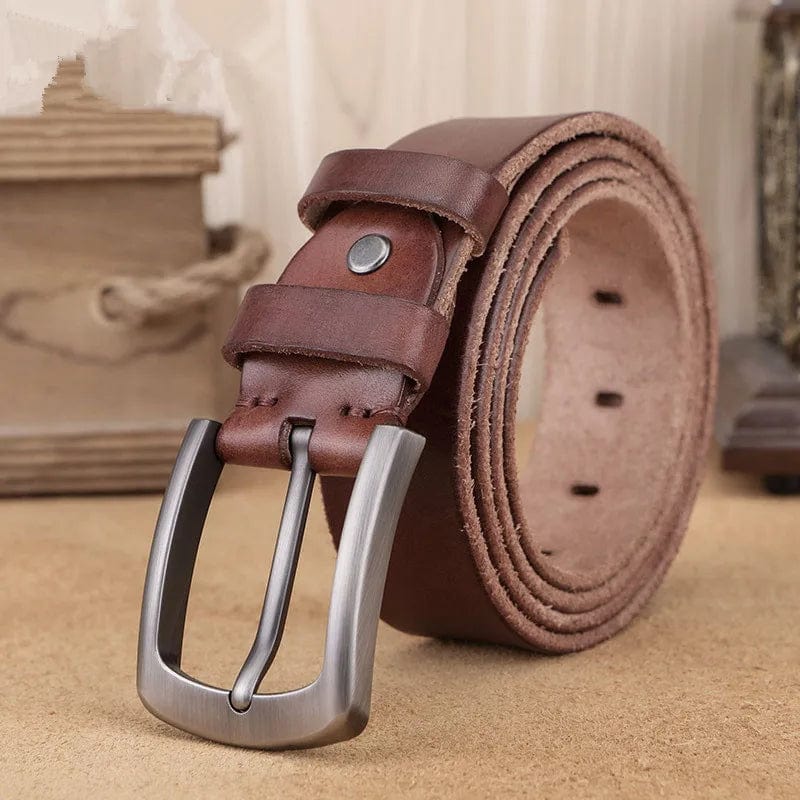 SHOWLU FASHION STORE Natural cowhide belt for men's hard metal buckle soft original cowhide mens leather belt unique texture real leather jeans belt