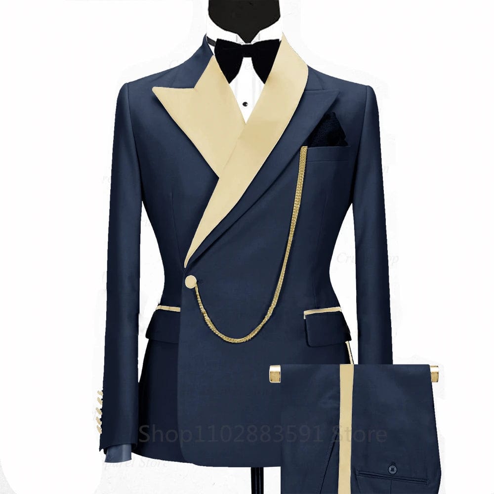 SHOWLU FASHION STORE Navy / 6XL(EU62 or US52) Luxury Fashion Men Suits Slim fit Business Shiny Lapel Blazer 2 Pieces Evening Dinner Wedding Tuxedos Custom Jacket Pants Set