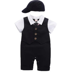 Showlu Fashion Store Navy / 9M-12M Baby Boy Clothes Roupa Infantil Romper Cotton Gentleman Baptism Rompers + Hat 2pcs Newborn Clothes Set Uniforms Baby Body Suits