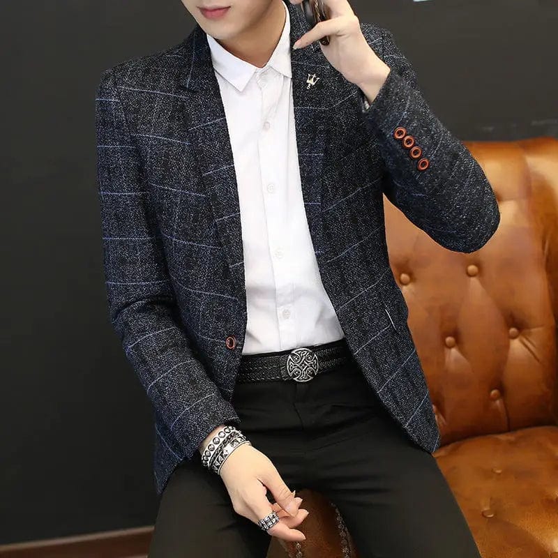  Showlu Fashion Store Navy / Asia XL 61-67KG Men Suit Blazers Jackets New Spring Autumn Plaid Casual Suits Jackets Coats Business Formal Wear Men Slim Fit Blazers Size 5XL