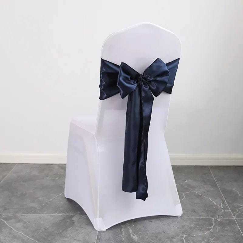  Showlu Fashion Store NAVY BLUE / 15x270cm Colourful Satin Chair Sash Wedding Decoration Bow Tie Knot Band Birthday Party Hotel Show Shiny Colour Luxury Design