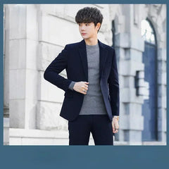  Showlu Fashion Store Navy blue 2 Pcs / Asian S is Eur XXS S-4XL Men's Business Casual Suit Korean Style Trendy Slim Fit 2 Piece Set Solid Color Blazer Pants Groom Wedding Dress Party