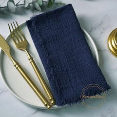 Showlu Fashion Store Navy blue 20PCS Napkins 41x41CM Cotton Cloth Gauze Retro Burr Rustic Kitchen Tea Towel Wedding Party Dinner Christmas Napkin Table Decor