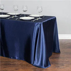  Showlu Fashion Store Navy blue / 228x396cm-90x156inch Rectangular Table Cloth Satin Cloth Square Table Cloth suitable for buffet table party holiday dinner wedding banquet decoration