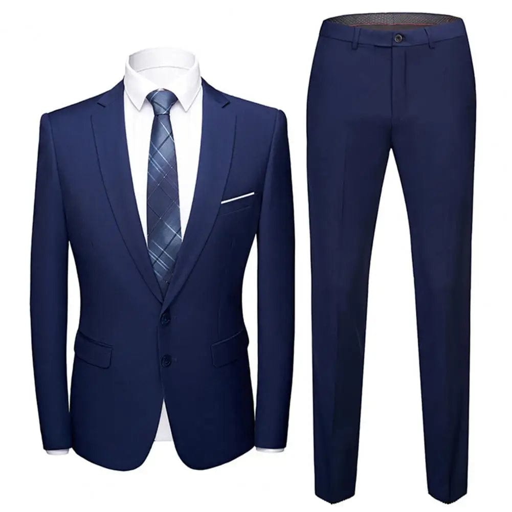  Showlu Fashion Store Navy Blue / 2XL Wedding Suit For Men Set Elegant Blazers Formal 2 Pieces Full Jackets Pants Classic Business Coats 2024