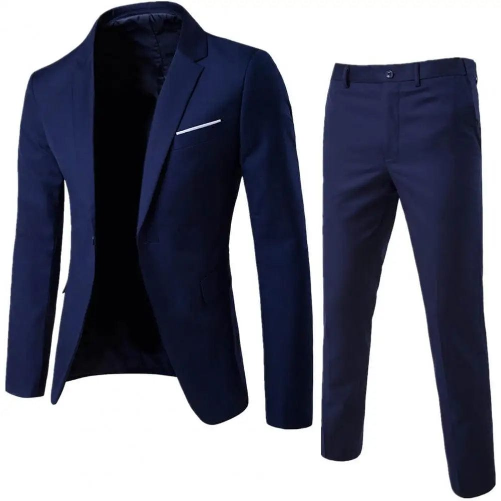 SHOWLU FASHION STORE Navy Blue / 3XL 1 Set Trendy Men Suit Anti Deformation Formal Suit Turndown Collar Pure Color One Button Suit Set  Daily Wear