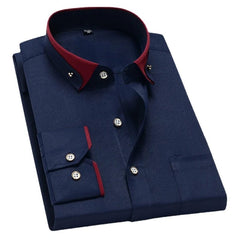 SHOWLU FASHION STORE Navy Blue / 42 is Asian Size XXL For Men's Business Dress Shirts Male Formal Button-Down Social Collar Camisa Social Elastic Anti-wrinkle Casual Men Shirt Pocket