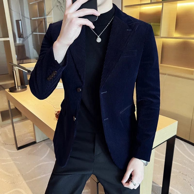 SHOWLU FASHION STORE Navy Blue / 4XL 83-90kg Men Corduroy Blazer Jackets Slim Fit Luxury Evening Dresses Suit Coat Wedding Prom Clothing Black Red