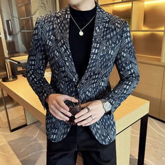 SHOWLU FASHION STORE Navy Blue / Asia 3XL 73-80kg Men's Casual and Fashionable Camouflage Checkered Suit Jacket Business Slim Fit Tailcoat Groom's Dress Jacket 4XL-M Blazer