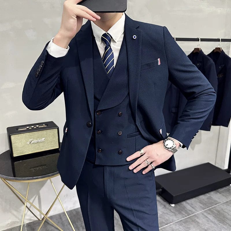 SHOWLU FASHION STORE Navy Blue / Asia 4XL(180cm-85kg) 5XL 4XL Fashion New Men Leisure Boutique Business Solid color Suit Vest Pants 3 Pcs Set Casual Dress Blazers Jacket Coat Trosers