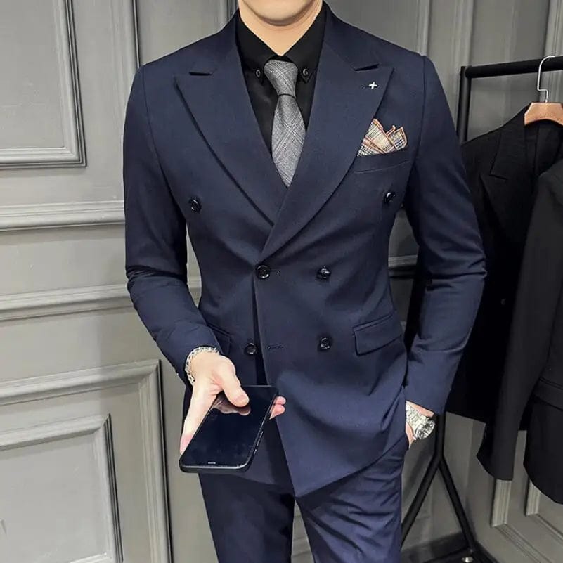 SHOWLU FASHION STORE Navy Blue / Asia 7XL 96-100kg (Jacket+Vest+Pants)Men Spring High Quality Double-breasted Suits/Male Slim Fit Groom's Wedding Dress Fashion Three-piece Set