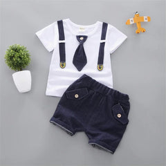  Showlu Fashion Store navy blue / CN / 12M Summer Baby boys Clothing Suits Handsome Fashion Children's girls Short-Sleeved  + Shorts Clothes 2 pcs Set