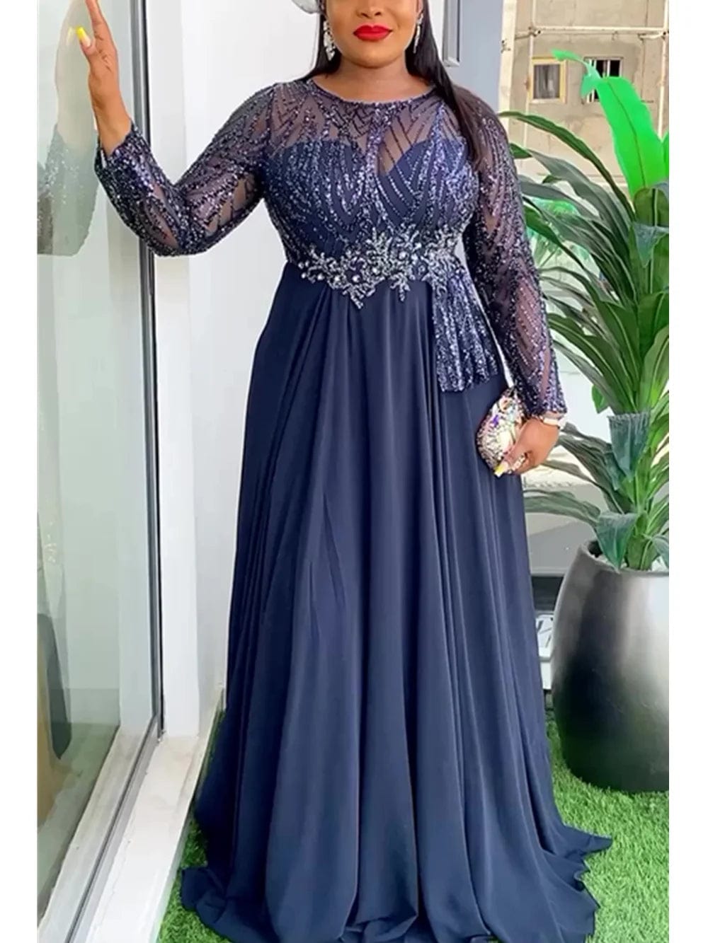 SHOWLU FASHION STORE Navy Blue / L Elegant African Dresses for Women 2024 New Africa Clothing Plus Size Turkey Wedding Party Long Dress Dashiki Ankara Outfits Robe