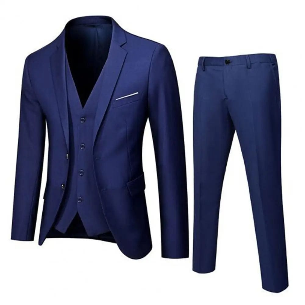 SHOWLU FASHION STORE Navy Blue / L Men Slim Fit Suit Set Elegant Men's Formal Business Suit Set with Vest Coat Pants for Office Meetings Groomsmen or Wedding