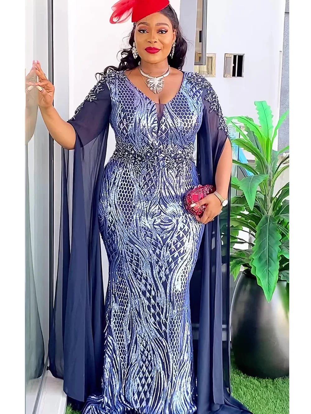 SHOWLU FASHION STORE Navy Blue / L Plus Size African Party Dresses for Women Dashiki Ankara Sequin Wedding Evening Gown Sexy Bodycon Maxi Long Dress Africa Clothes