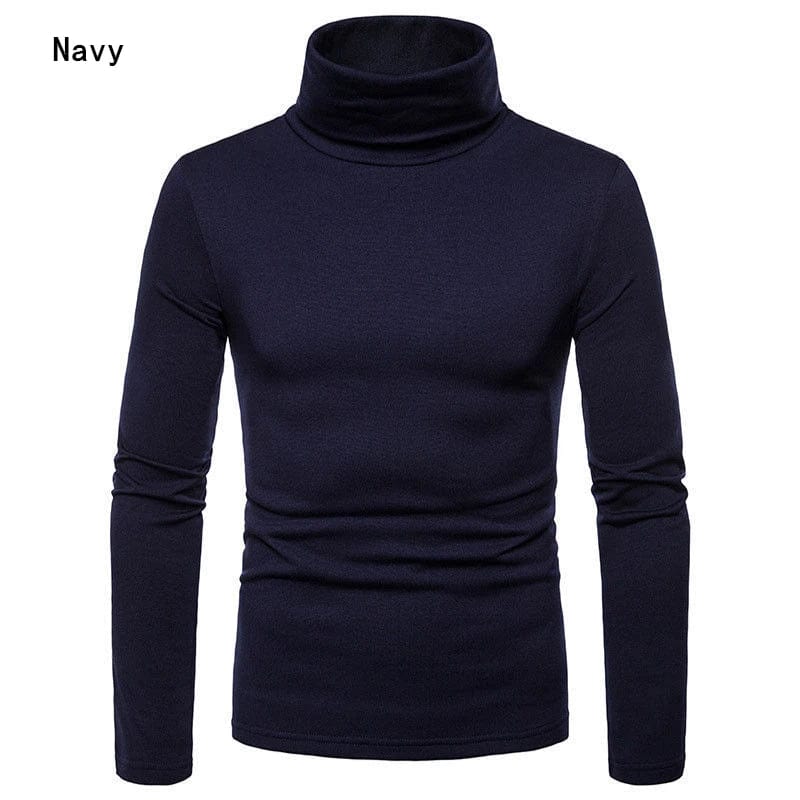 SHOWLU FASHION STORE Navy Blue / M Autumn Winter Mens Turtleneck Sweaters Casual Thermal Long Sleeve Slim Fit Pullovers Stretch Basic Tops Sweatshirt Jumper TShirt